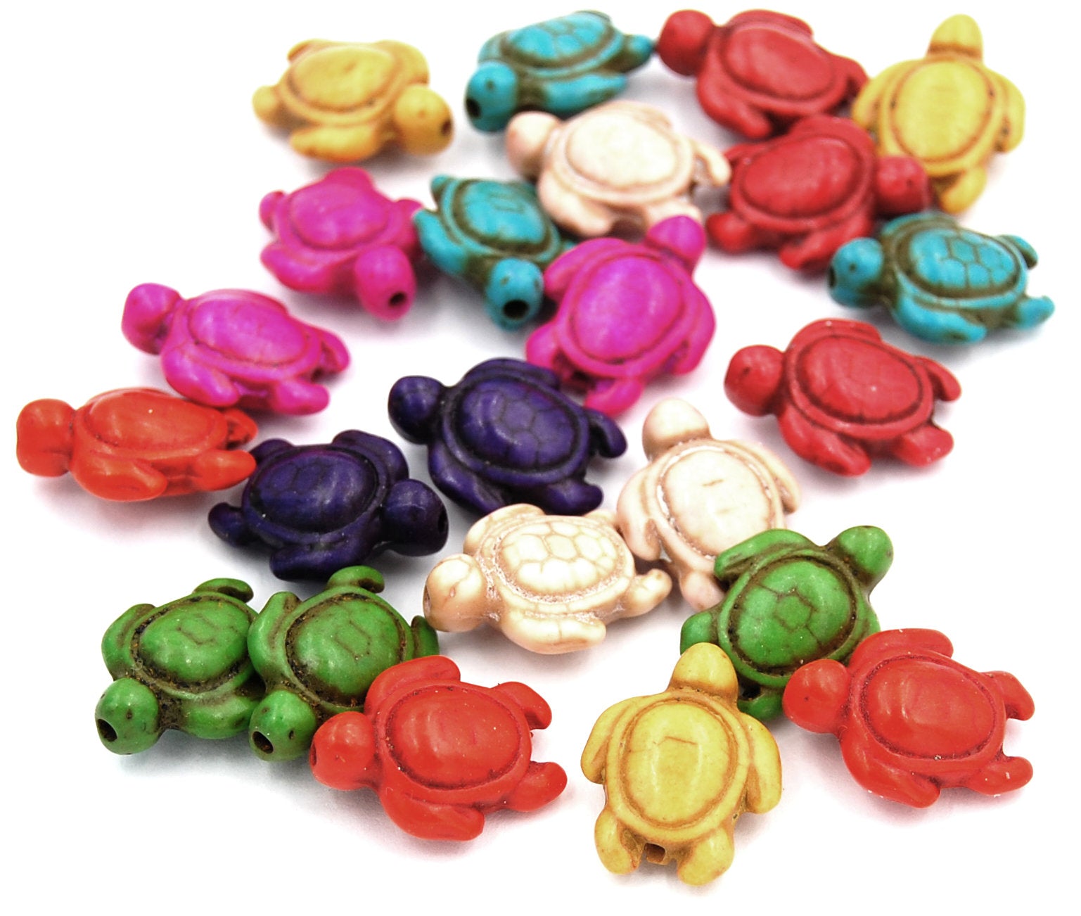 Howlite dyed carved Turtle Beads, 14x19mm double-sided mixed color -15 inch strand