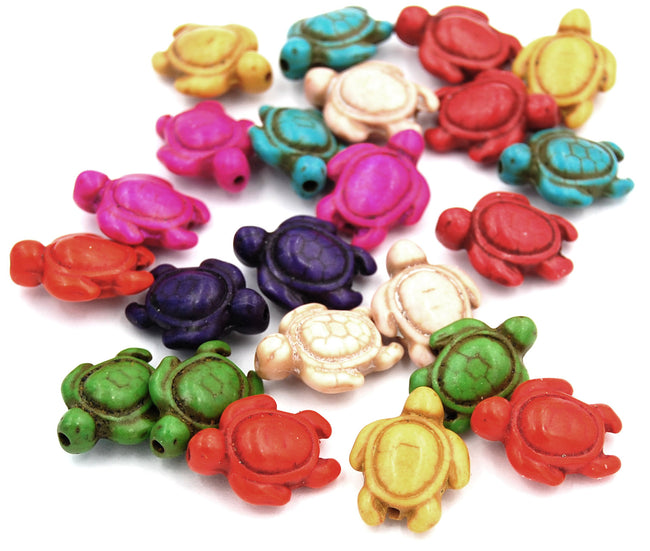 Howlite dyed carved Turtle Beads, 14x19mm double-sided mixed color -15 inch strand Hover Image