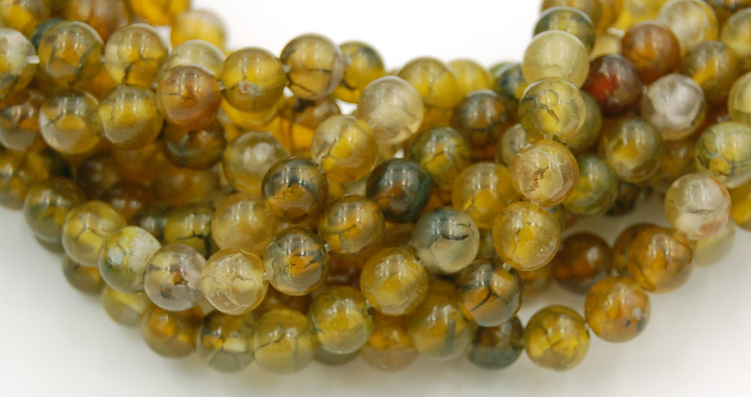 Olive Green Dragon Vein 8mm Round Agate  -15 inch strand