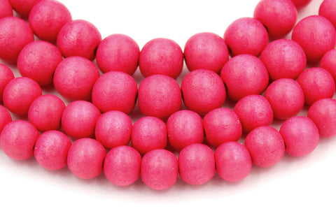 Fiery Rose Pink Beads 6mm 8mm 10mm Boho Bright Pink Wood beads -16 inch strand