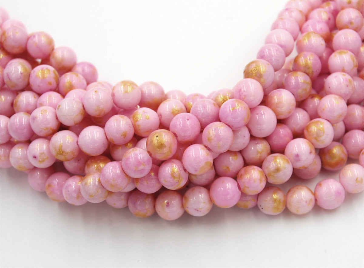 Pink Gold Dust Jade 4mm, 6mm, 8mm, 10mm, 12mm Round Beads -15 inch strand