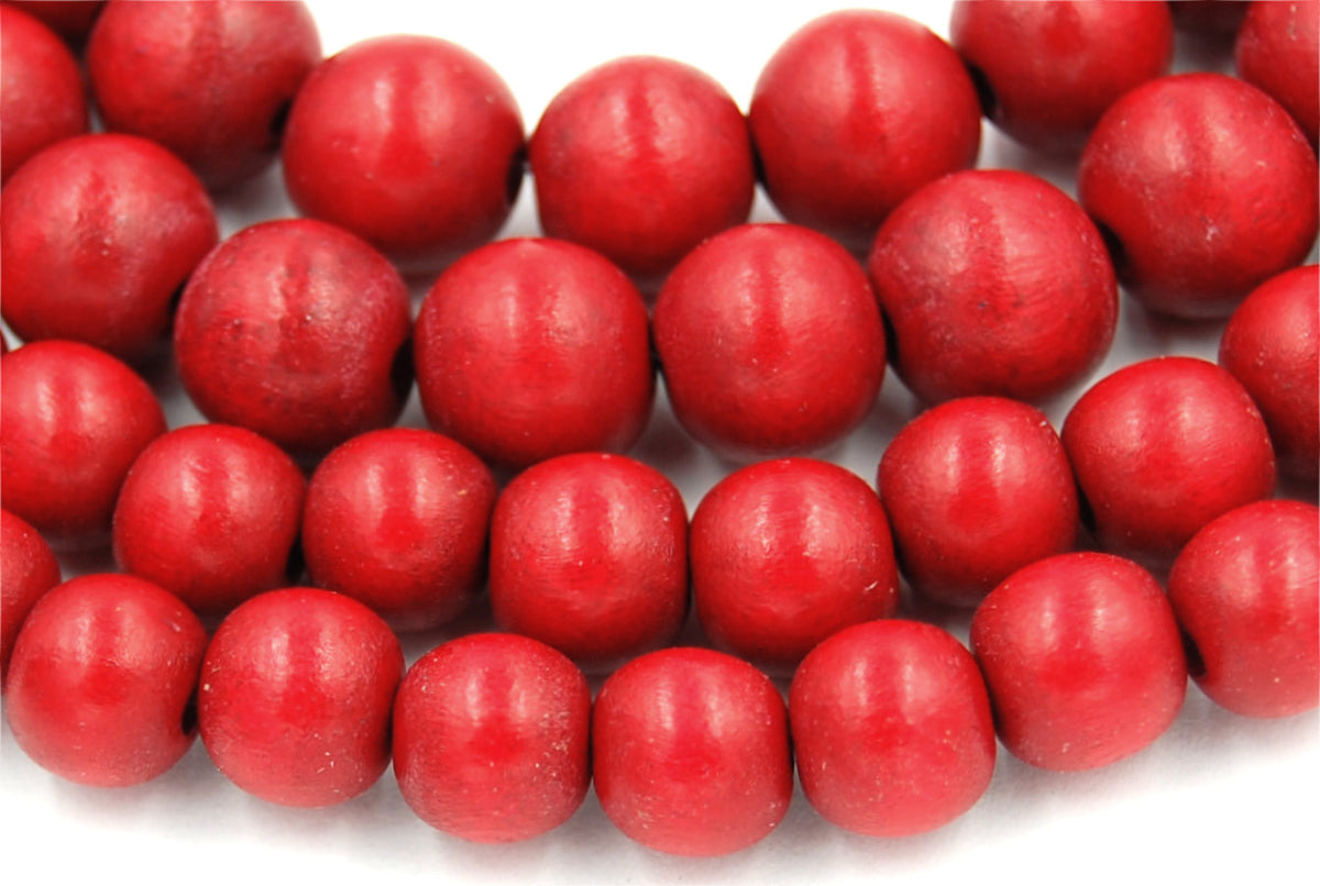 Holiday Red Beads 6mm 8mm 10mm Wood beads -16 inch strand