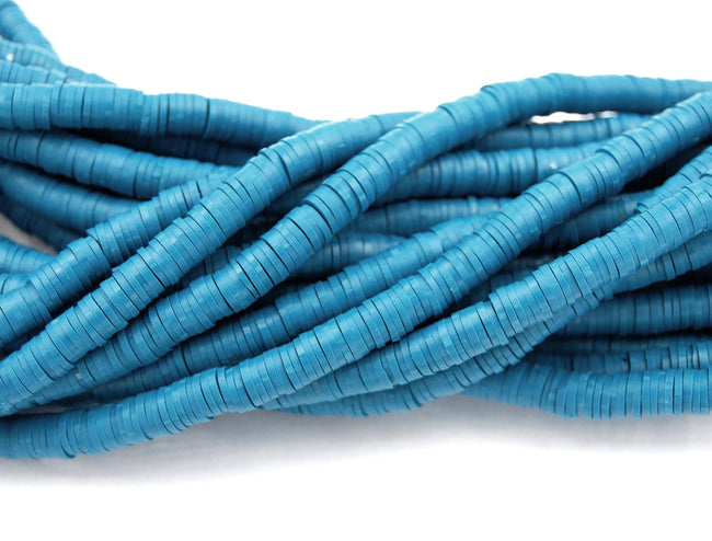 Flat Round Handmade Polymer Clay Bead Spacers, Caribbean Azure Blue, 6x1mm Main Image