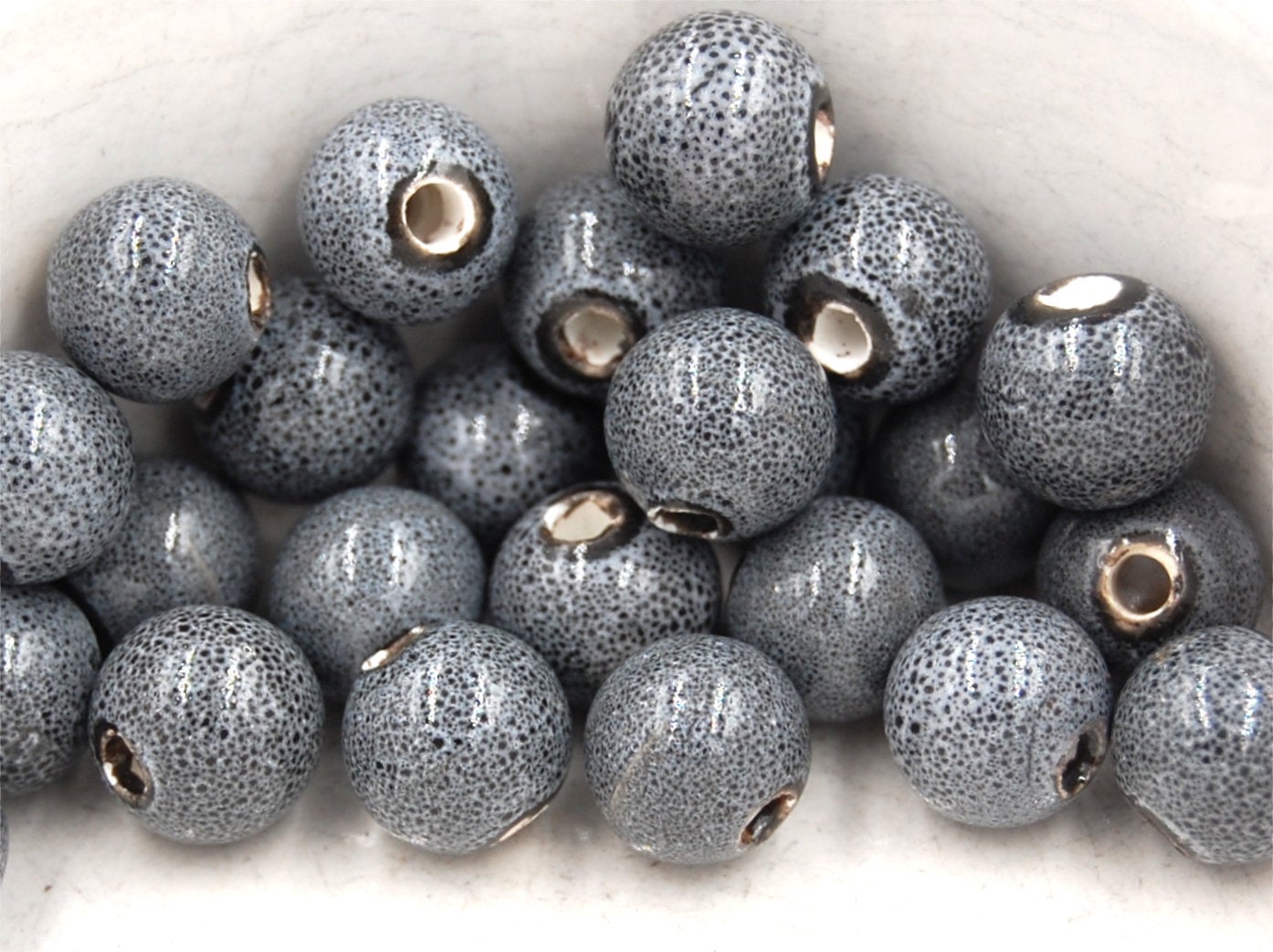 Gray Glazed Porcelain, Bohemian look 10mm round bead -25