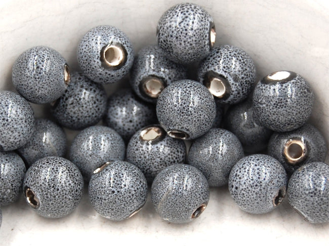 Gray Glazed Porcelain, Bohemian look 10mm round bead -25 Hover Image