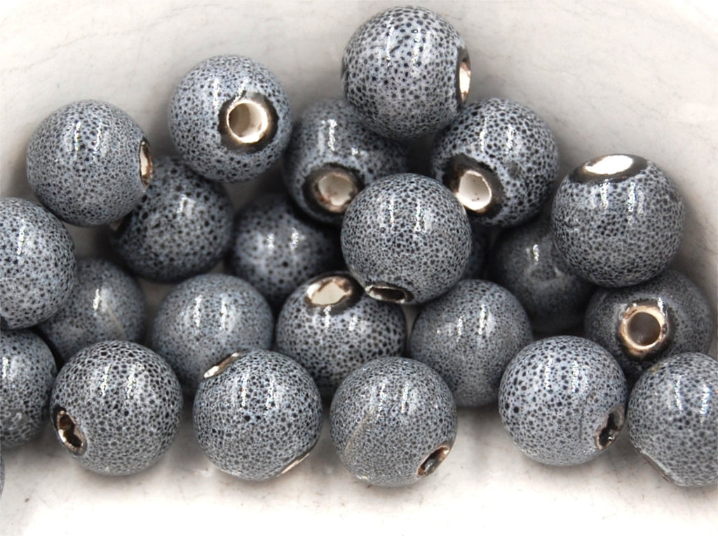 Gray Glazed Porcelain, Bohemian look 10mm round bead -25