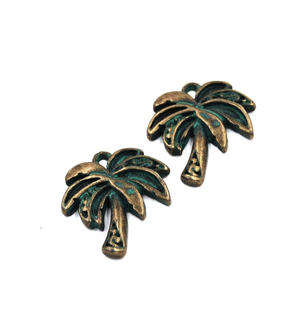Bronze Palm Tree charm, Zinc Alloy Antique Bronze Turquoise Pendants -2pc