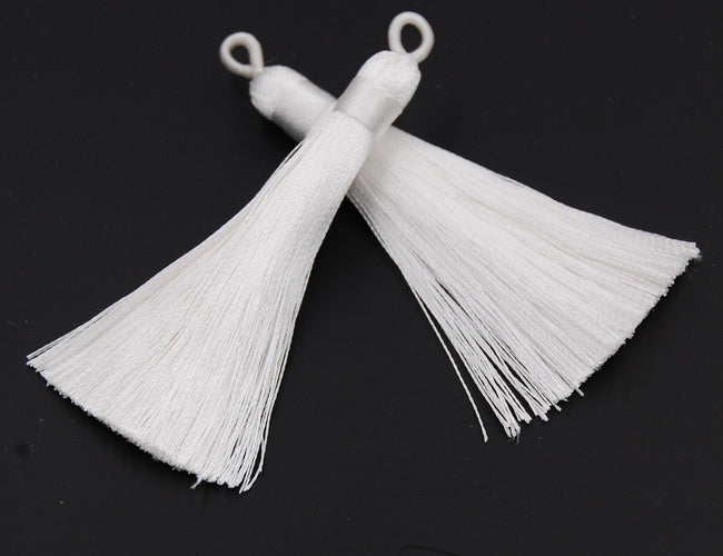 White Tassel - 3&quot; Long Nylon Jewelry Loop Tassel - 2pc Hover Image