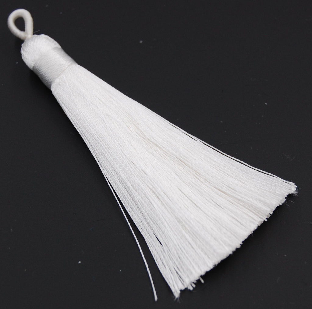 White Tassel - 3&quot; Long Nylon Jewelry Loop Tassel - 2pc