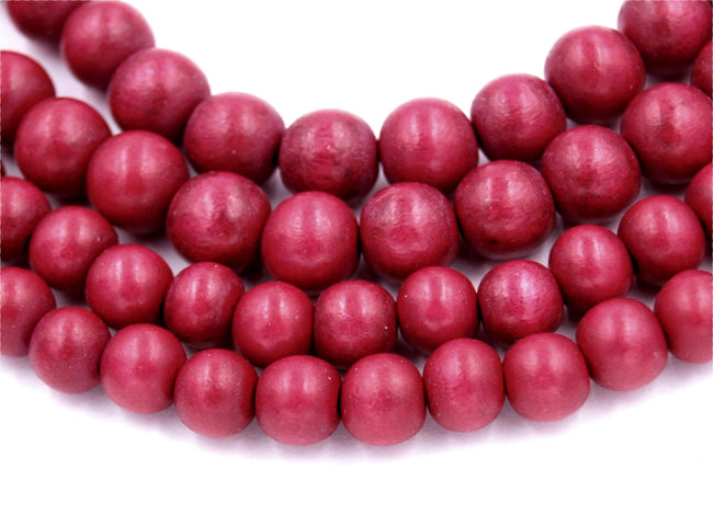 Raspberry Red Beads 6mm 8mm 10mm Wood beads -16 inch strand Hover Image