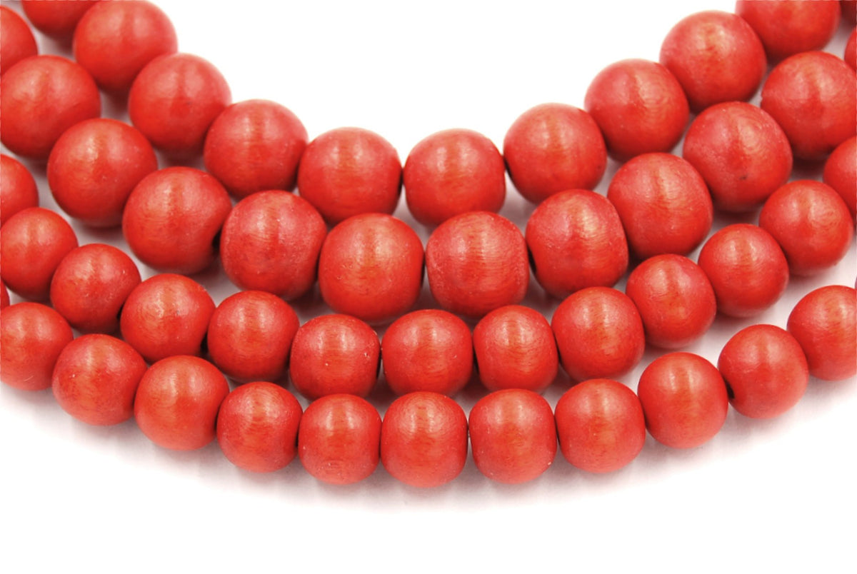 Flame Red Beads 6mm 8mm 10mm Boho Yellow Wood beads -16 inch strand