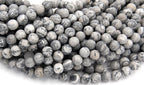 Matte Gray Picture Jasper 4mm, 6mm, 8mm, 10mm, 12mm Round Beads -15.5 inch strand