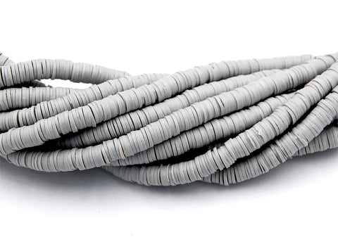 Flat Round Handmade Polymer Clay Bead Spacers, Light Gray, 6x1mm