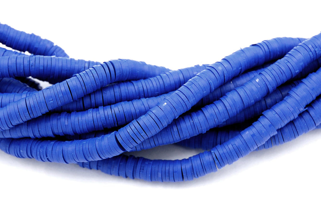 Flat Round Handmade Polymer Clay Bead Spacers, Cerulean Blue, 6x1mm