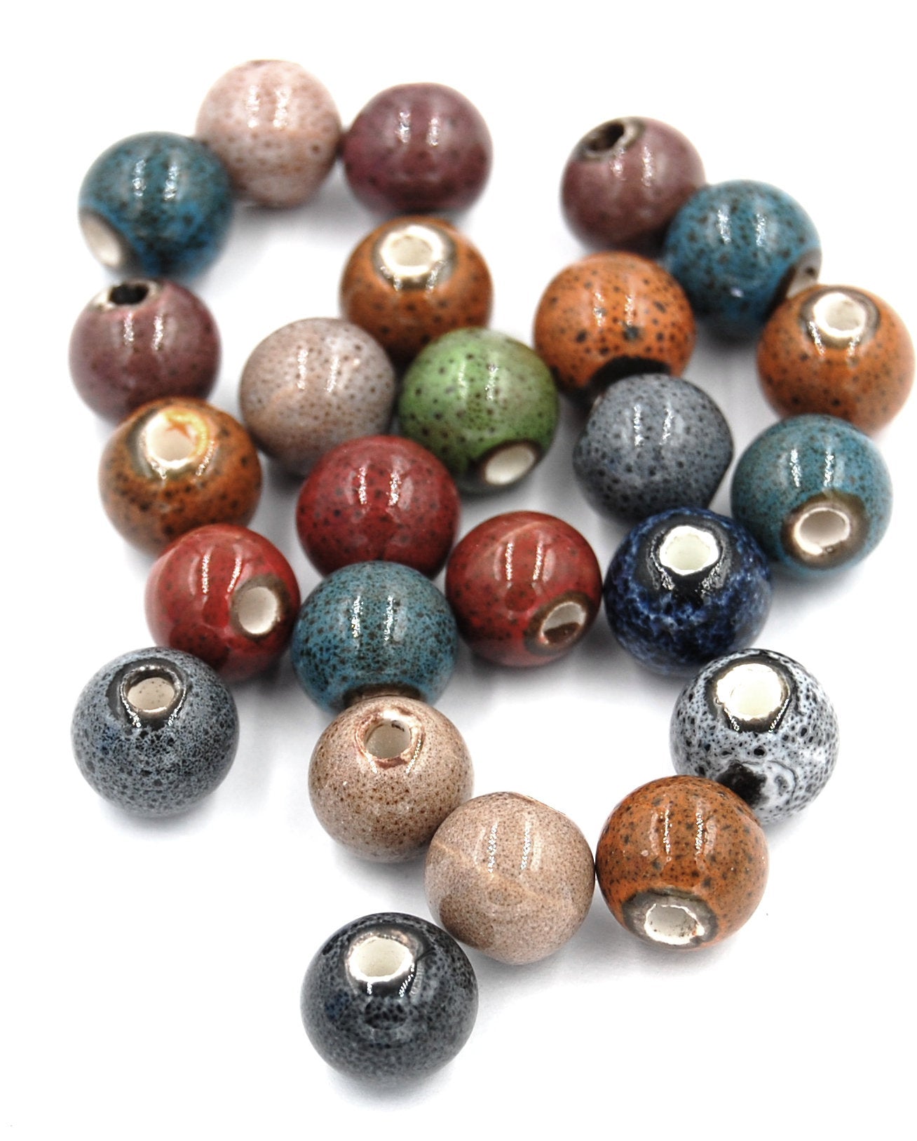 Antique Glazed Porcelain, Bohemian look 10mm round bead -25