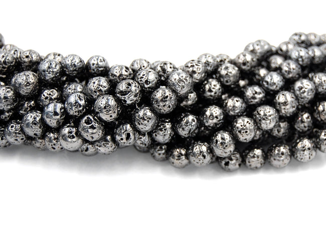 Gunmetal Electroplated Lava Rock Round 4mm, 6mm, 8mm, 10mm Natural Lava Stone Beads -full strand Hover Image
