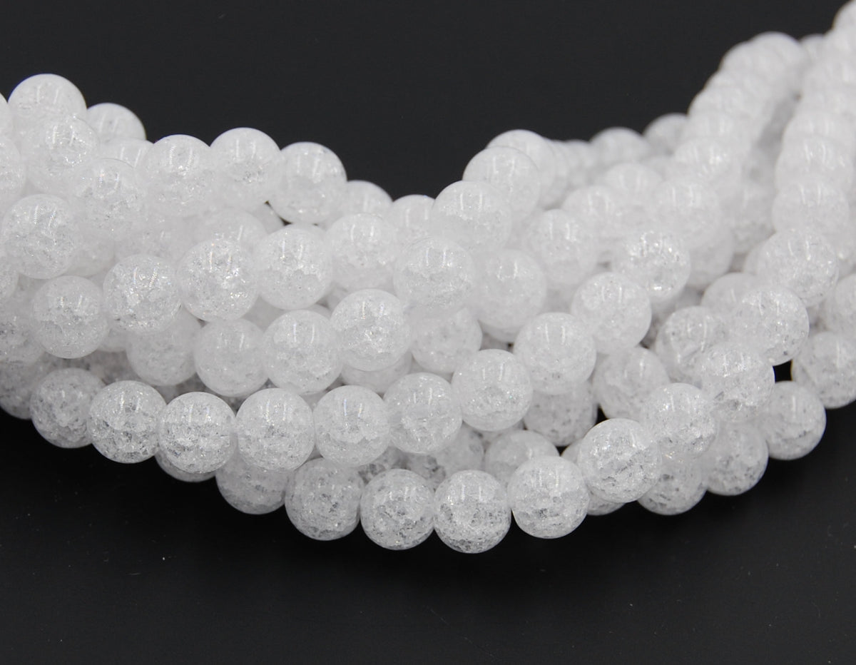 8mm White Ice Crystal Quartz Synthetic Round Beads -15.5 inch strand