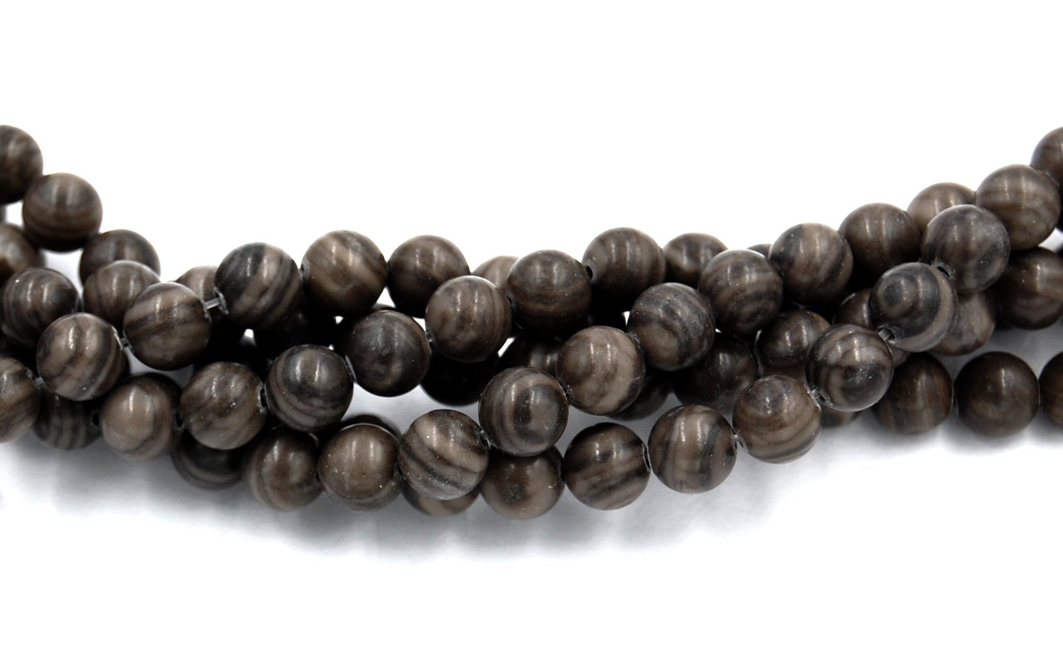 Black Wood Lace Jasper 8mm Round Beads -15 inch strand
