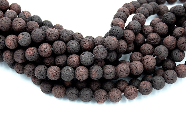 8mm Dark Brown Lava Rock Round Stone Beads -15 inch strand Hover Image