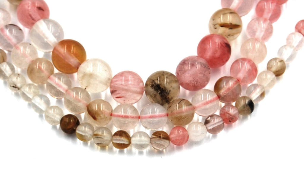 Mixed Cherry Quartz, frosted 4mm, 6mm, 8mm, 10mm, 12mm  -15 inch strand
