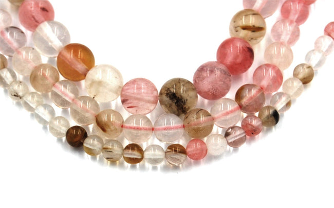 Mixed Cherry Quartz, frosted 4mm, 6mm, 8mm, 10mm, 12mm  -15 inch strand Hover Image