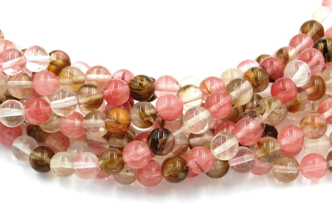 Mixed Cherry Quartz, frosted 4mm, 6mm, 8mm, 10mm, 12mm  -15 inch strand Main Image