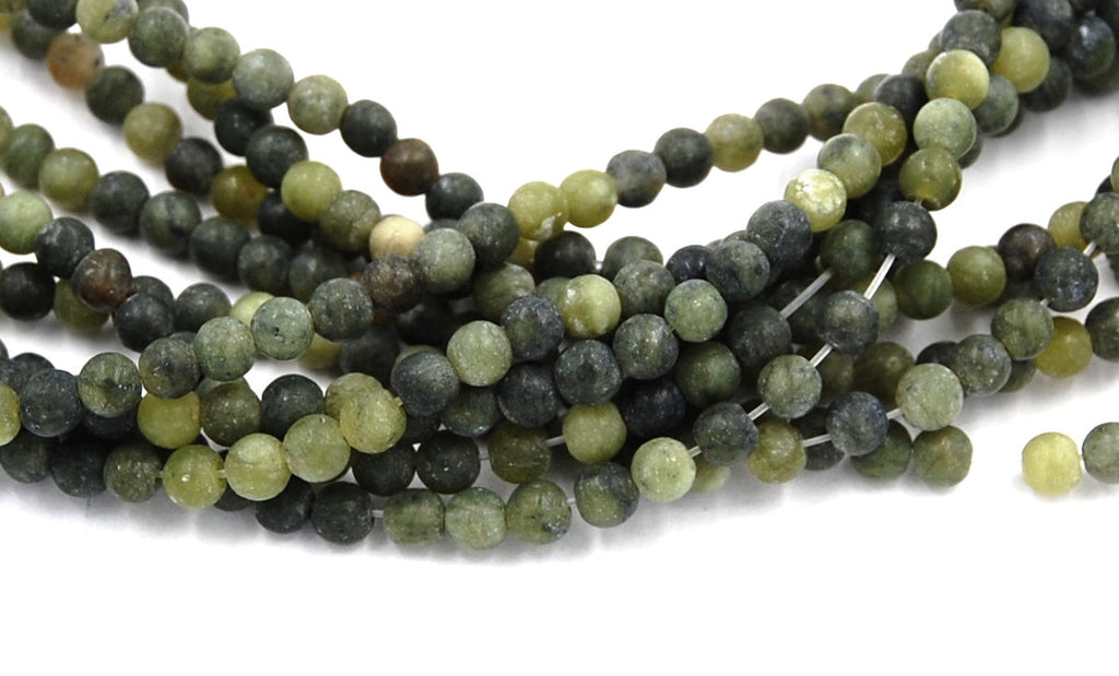 4mm Matte Olive Taiwan Jade Round  -15.5 inch strand