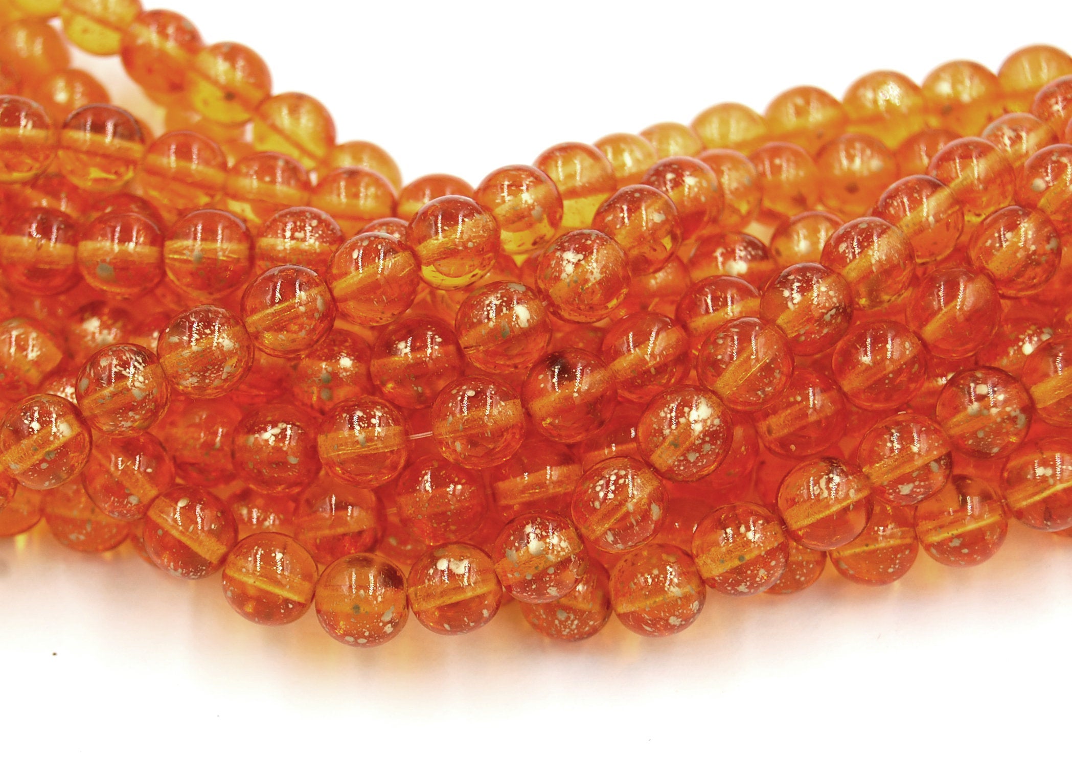 8mm Czech Glass Round Gold Dusted Amber Beads  -25