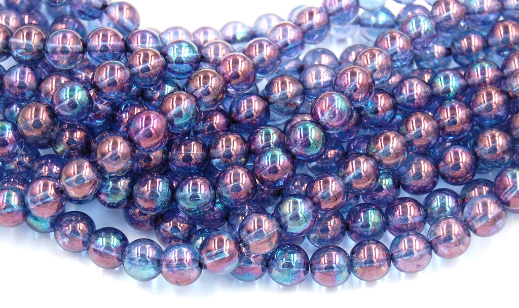 8mm Czech Glass Round Amethyst Blue Luster  -25