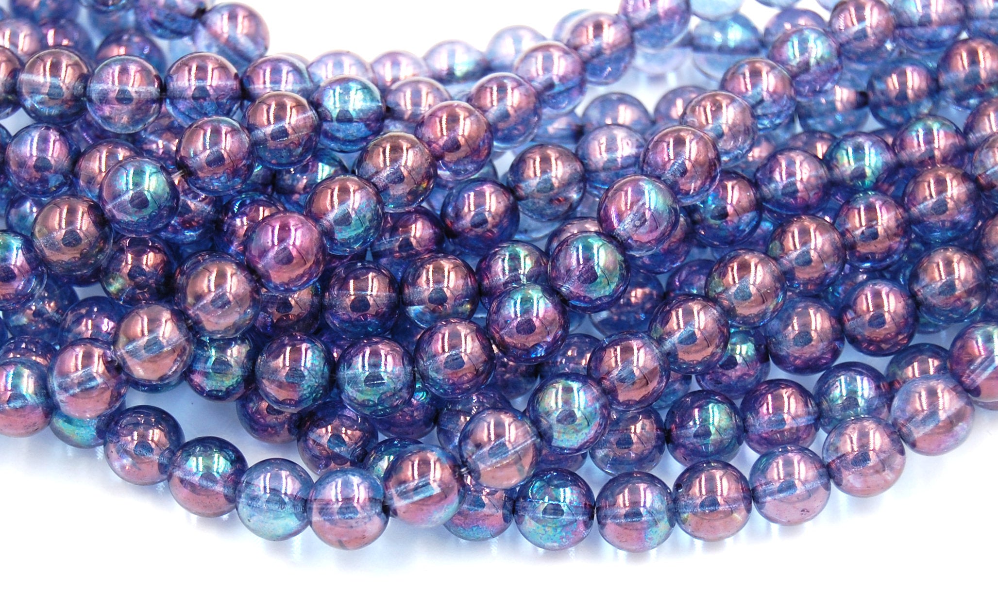 8mm Czech Glass Round Amethyst Blue Luster  -25