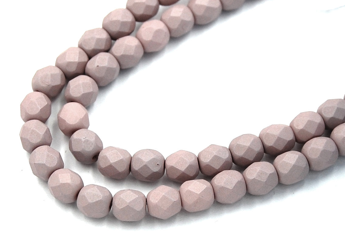 Opaque Saturated Mushroom Czech Glass Faceted Bead 4mm Round - 50 Pc