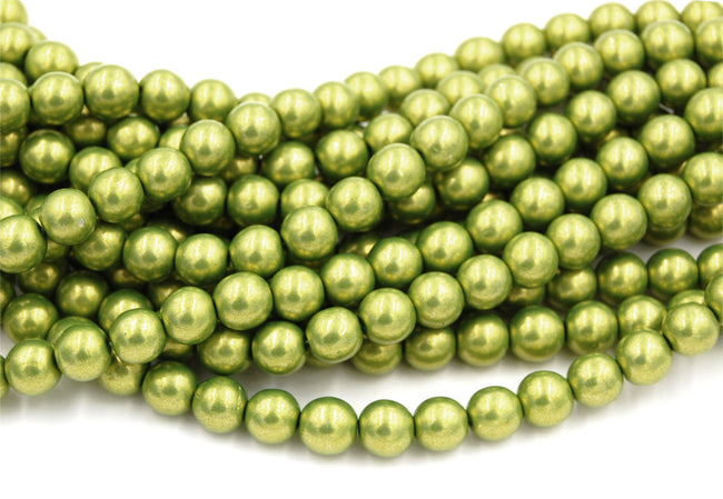 Czech Glass 8mm Round Saturated Metallic Lime Druk Beads -25 Czech Beads Hover Image