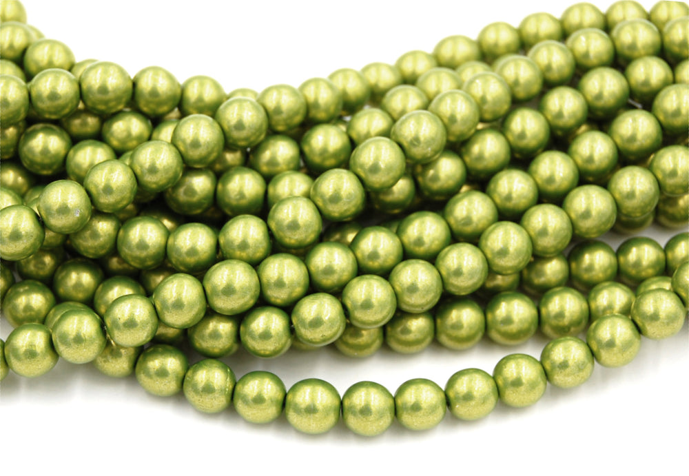 Czech Glass 8mm Round Saturated Metallic Lime Druk Beads -25 Czech Beads