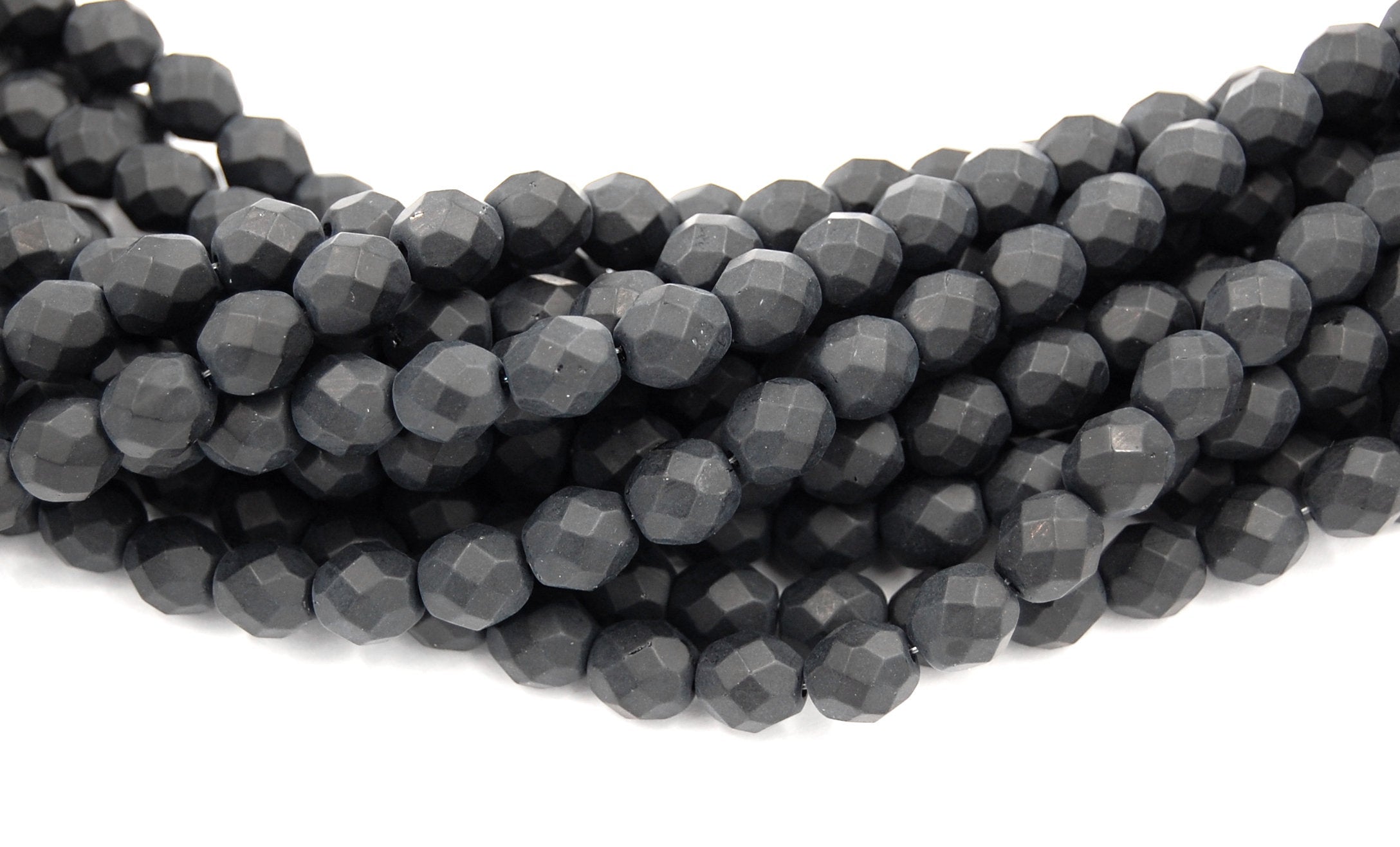 8mm Czech Beads Faceted  in Matte Jet Black -25
