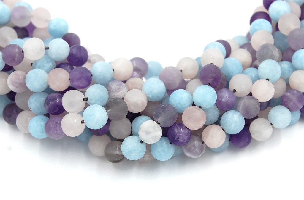 Matte Aquamarine Amethyst and Rose Quartz Mixed Beads Strands, 6mm, 8mm, 10mm, 12mm, Full Strand