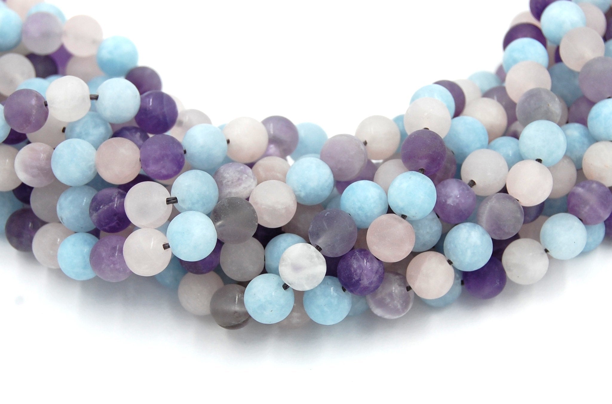 Matte Aquamarine Amethyst and Rose Quartz Mixed Beads Strands, 6mm, 8mm, 10mm, 12mm, Full Strand