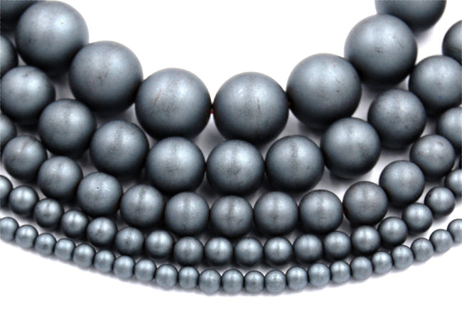 Frosted Hematite 3mm, 4mm, 6mm, 8mm, 10mm, 12mm Round Beads -15 inch strand Main Image