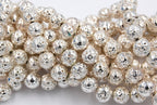 Silver Electroplated Lava Rock Round 6mm, 8mm, 10mm Natural Lava Stone Beads -full strand