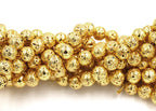 Gold Electroplated Lava Rock Round 6mm, 8mm, 10mm Natural Lava Stone Beads -full strand