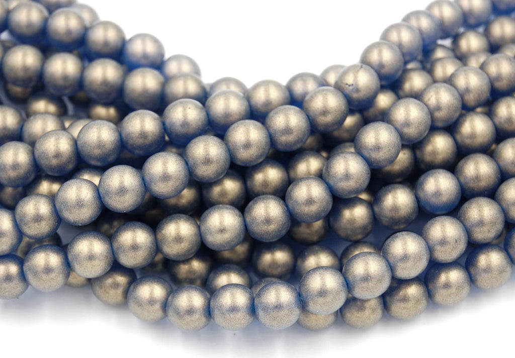 Czech Glass 8mm Round Metallic Suede Light Capri Blue Druk Beads -25 Czech Beads