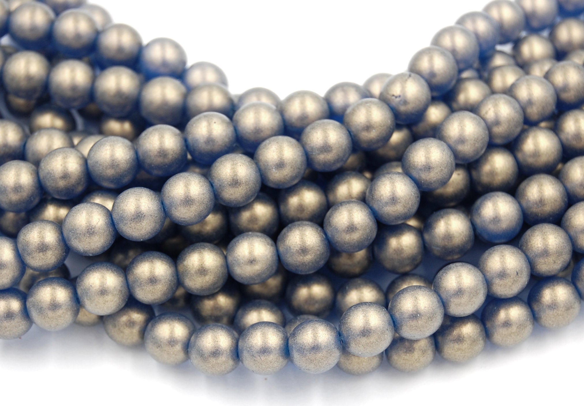 Czech Glass 8mm Round Metallic Suede Light Capri Blue Druk Beads -25 Czech Beads