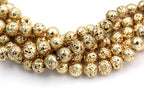 Gold Electroplated Lava Rock Round 6mm, 8mm, 10mm Natural Lava Stone Beads -full strand