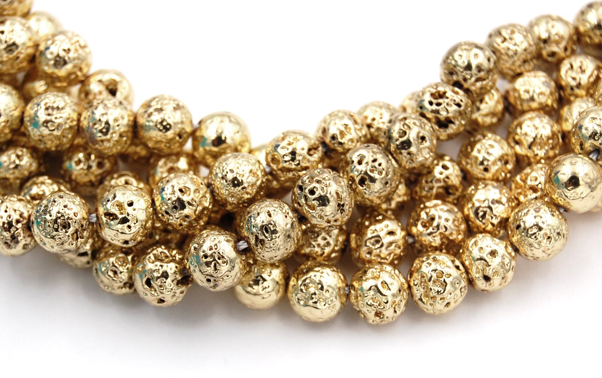 Gold Electroplated Lava Rock Round 6mm, 8mm, 10mm Natural Lava Stone Beads -full strand