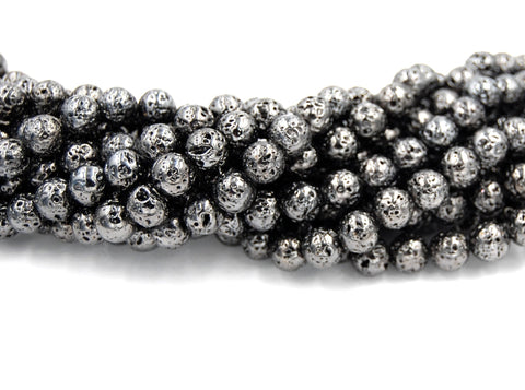 Gunmetal Electroplated Lava Rock Round 4mm, 6mm, 8mm, 10mm Natural Lava Stone Beads -full strand