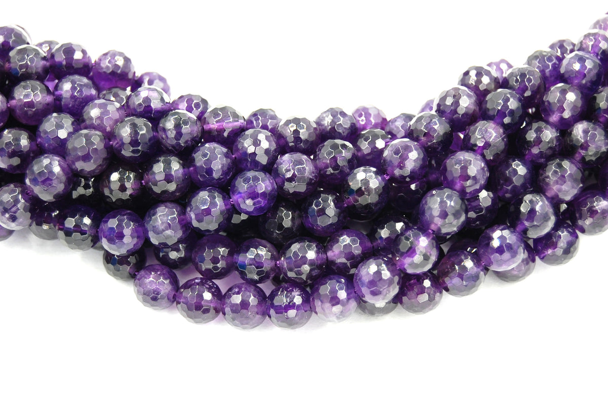 Amethyst Beads, 8mm natural AB Faceted round beads  -15.5 inch strand