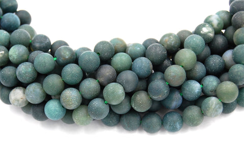 Matte Moss Agate 4mm, 6mm, 8mm, 10mm, 12mm Round Beads -15 inch strand