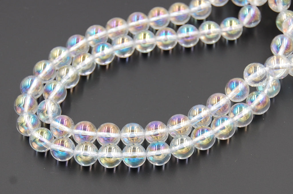 Angel Aura Crystal Quartz (AB plated) 6mm, 8mm, 10mm, Round A grade Beads  -Full Strand