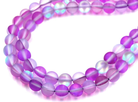 Synthetic Glass Moonstone Iridescent Beads Strands, Purple Moonstone Round, 6mm,8mm,10mm,12mm -15 inch strand