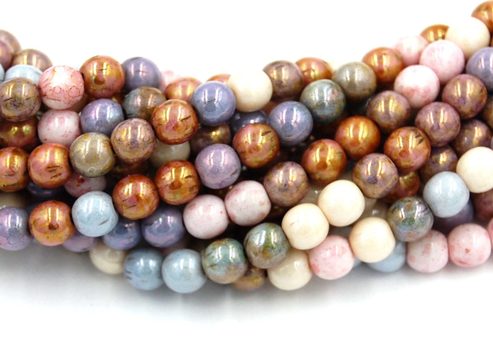 Czech Beads 6mm Fire Polished Glass Round in Opaque Multi-Color luster- 50 Pieces