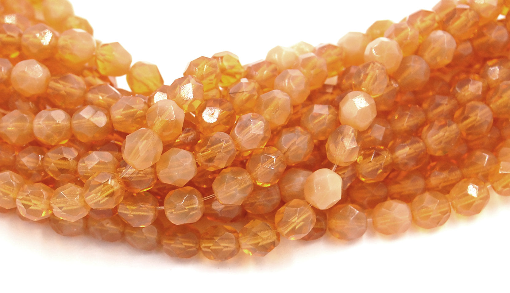 Milky Topaz Glass Faceted Bead 4mm Round - 50 Pc